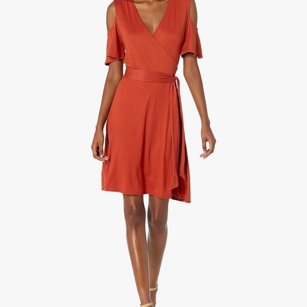 Star Vixen Women's Cutout Cold Shoulder Short Sleeve Faux Wrap Dress